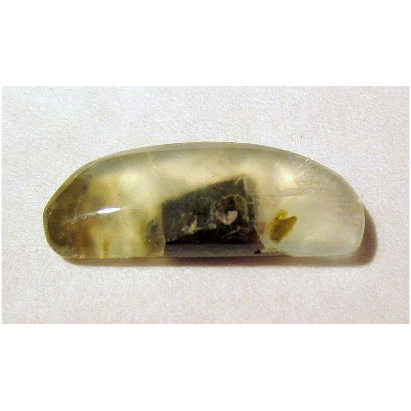Préhnite cabochon pierre fine 27x10x4mm gemme reiki chakra plexus solaire coeur acné asthme douleur dos digestion prise décision